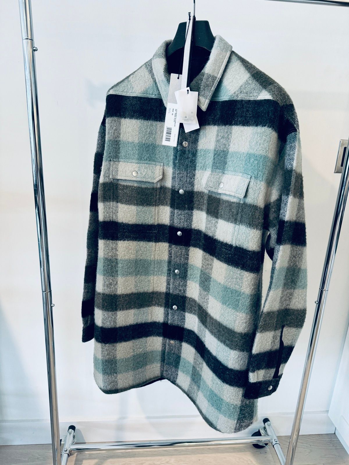 Pre-owned Rick Owens Oversized Outershirt - Pearl Plaid In Grey