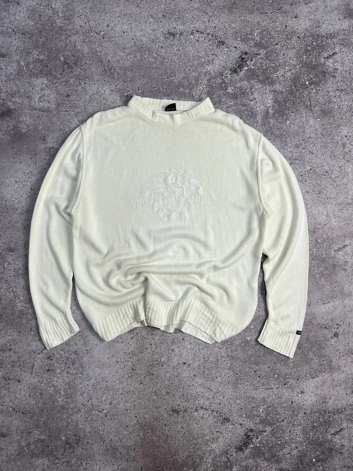 Versace Jeans Couture × Vintage Vintage Versace Jeans Couture Distressed Striped Sweater Y2K Size US XL / EU 56 / 4 - 3 Thumbnail