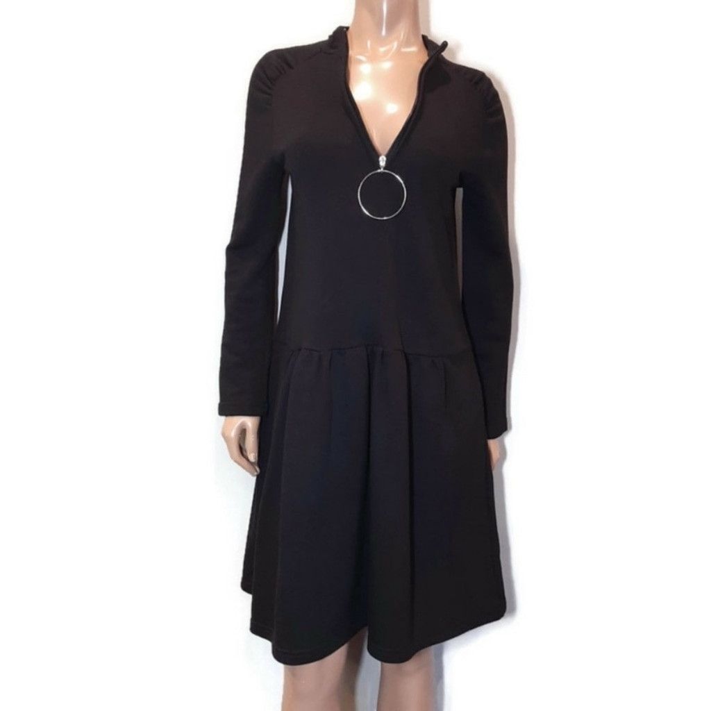 Zara ZARA Long Sleeve Sweater Dress Big Hoop Zipper Ruched Vneck Size S / US 4 / IT 40 - 7 Thumbnail