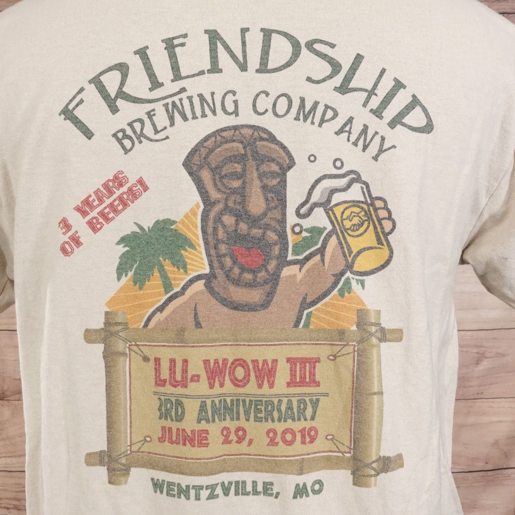 Jerzees Vintage Friendship Brewing Company LU-WOW 2019 Beer Tiki T-Shirt Adult Medium Beige Cotton Casual Summer Men Women Size US M / EU 48-50 / 2 - 2 Thumbnail
