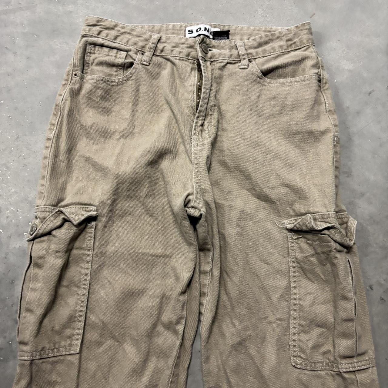 Japanese Brand × Vintage Crazy Vintage Y2K/2000s Cream Tan Skater Streetwear Cargo Pants! Size US 29 - 5 Thumbnail