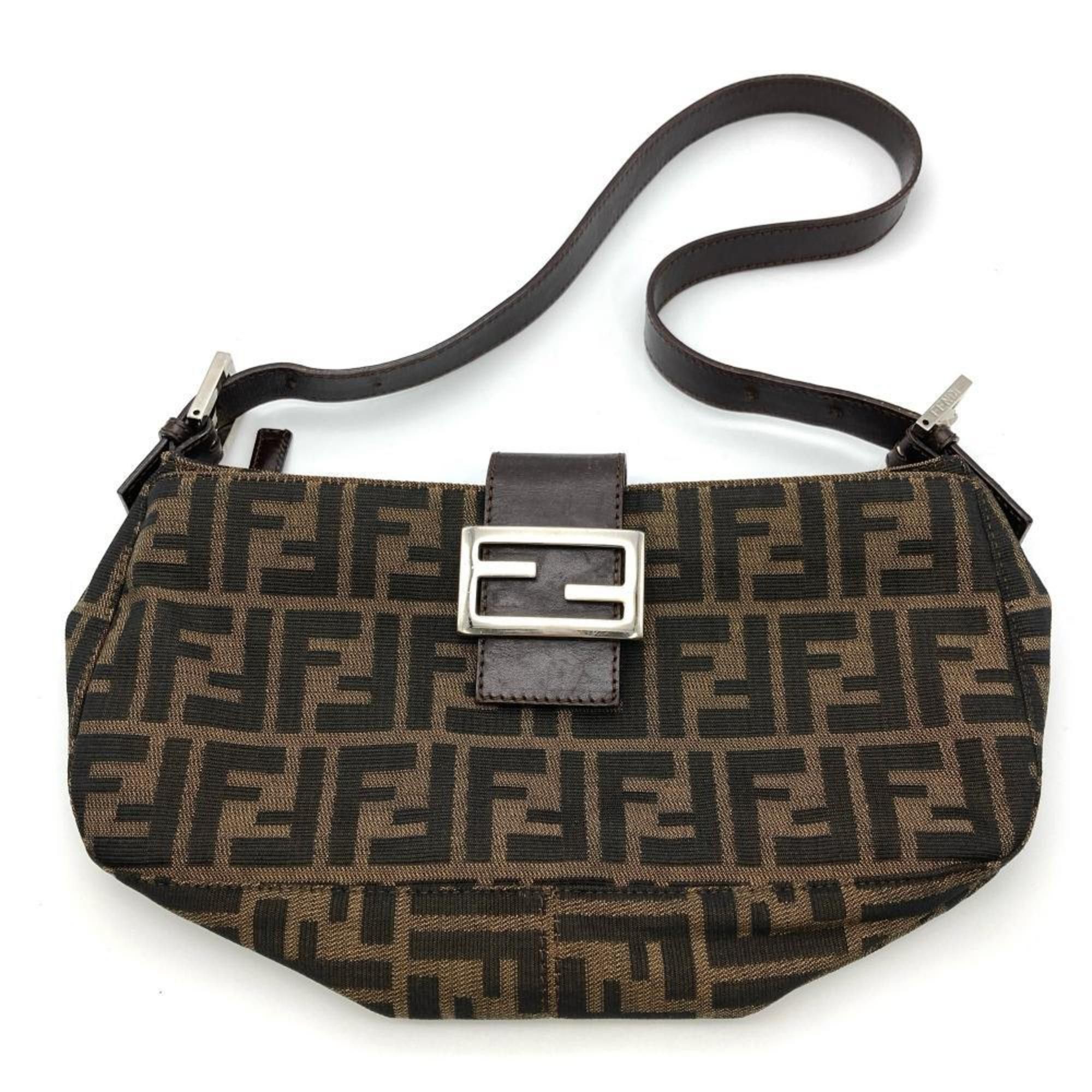 Fendi Zucca Pattern Mamma Baguette Shoulder Bag Canvas 26722 Brown, Women's