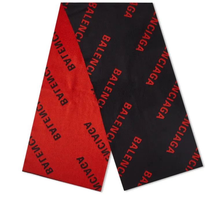 Balenciaga o1bcso1str1024 Size: OS / Allover Logo Macro Scarf Black/Red Size ONE SIZE - 1 Thumbnail