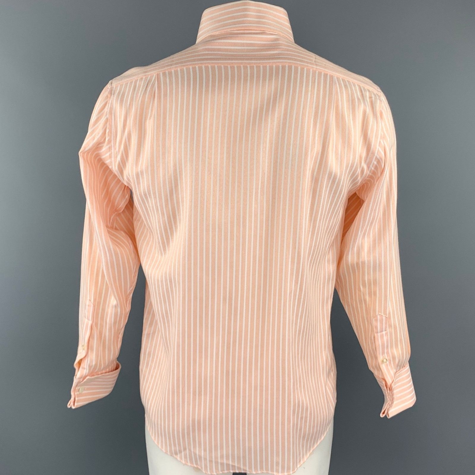 Paul Smith L Peach & White Stripe Cotton Button Up Long Sleeve Shirt Size US L / EU 52-54 / 3 - 3 Thumbnail