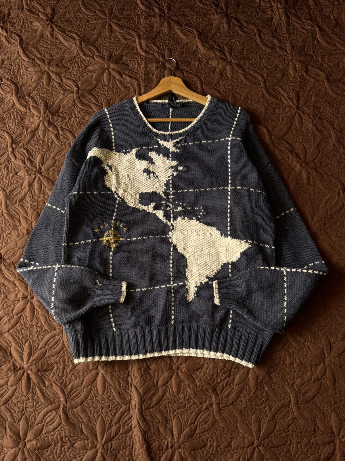 Nautica VINTAGE 90s NAUTICA HAND KNIT MAP NORTH-SOUTH AMERICA Size US L / EU 52-54 / 3 - 1 Thumbnail