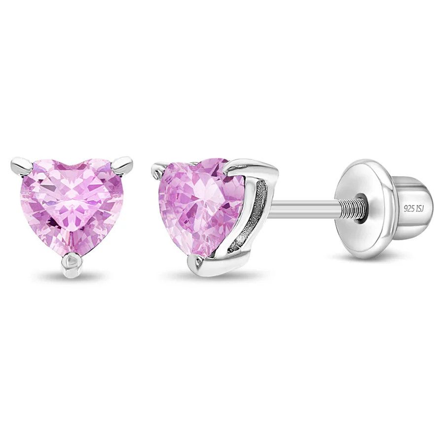 Other CZ Heart Solitaire 4mm Pink Earrings - Sterling Silver Size ONE SIZE - 1 Thumbnail