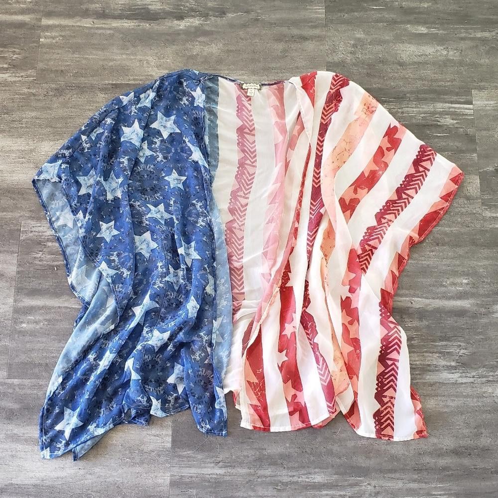 Designer Red White Blue Eyeshadow Sheer Bikini Cover Up Size ONE SIZE - 1 Thumbnail