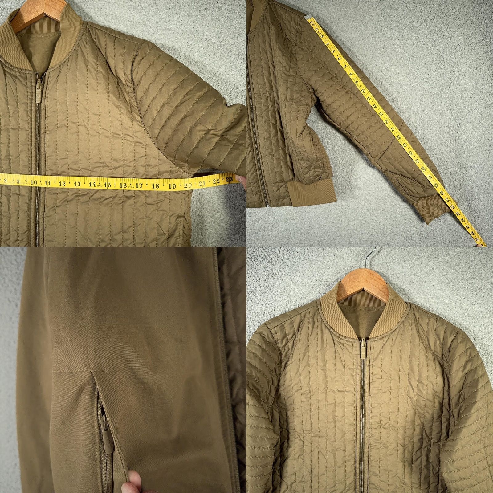 Lululemon Lululemon Bomber Jacket Womens 8 Brown Khaki Non Stop Reversible Quilted Cotton Blend Zip Pockets Size M / US 6-8 / IT 42-44 - 9 Thumbnail
