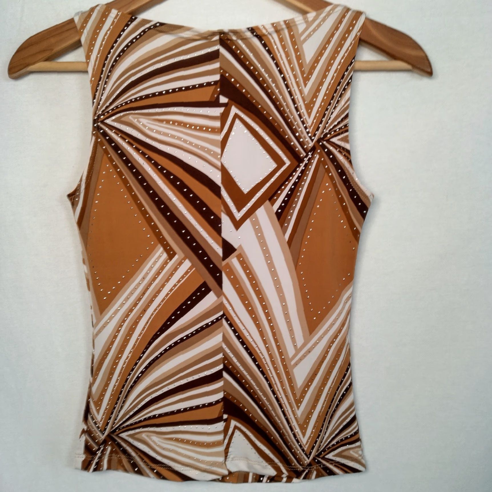 Vintage VINTAGE Poetry Clothing Sleeveless Top Shirt Junior Small Brown Geometric Stretch Cowl Neck Pullovers Casual USA Made Womens Ladies Size S / US 4 / IT 40 - 6 Thumbnail