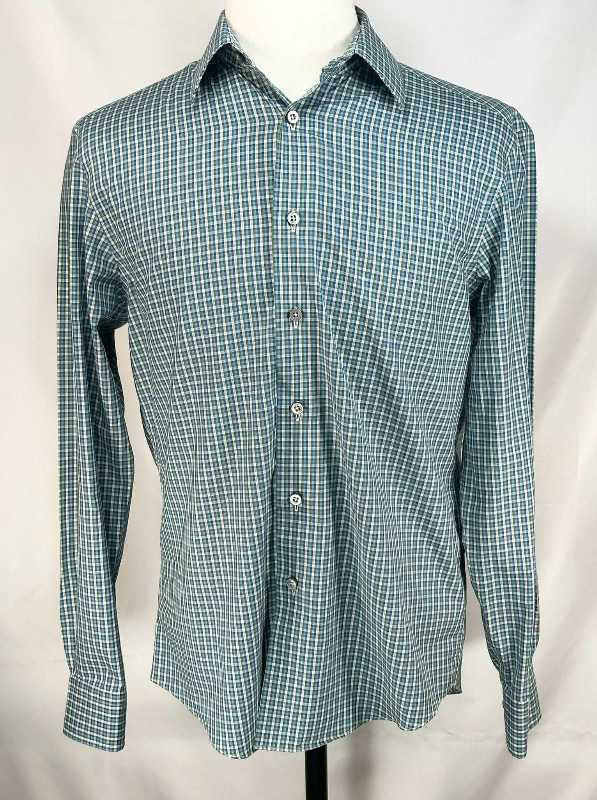 Egara Egara Plaid Non-Iron 100% Cotton Button Up Blue/Green Mens M Size US M / EU 48-50 / 2 - 1 Thumbnail