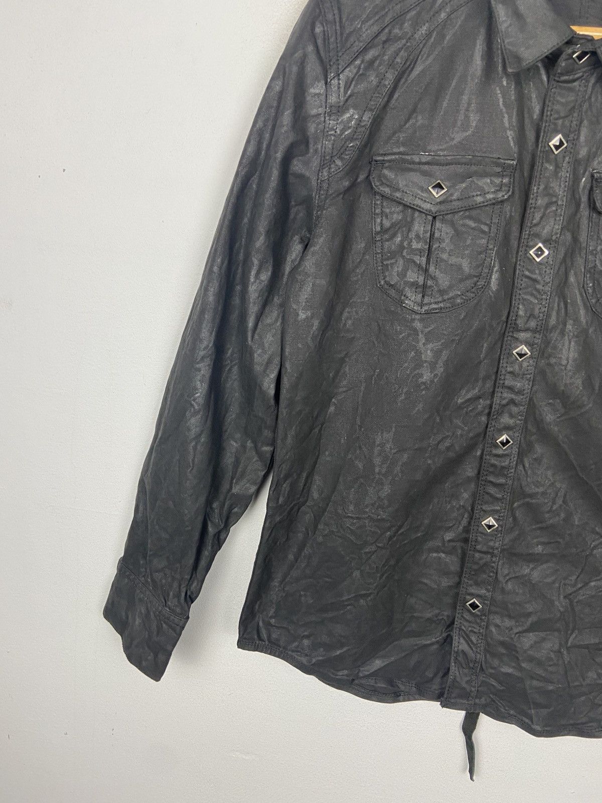 Japanese Brand Black Gothic Coated DRKSHDW Biker Shirt Jacket Size US L / EU 52-54 / 3 - 3 Thumbnail