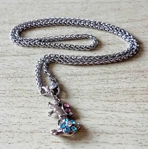 Jewelry Punk Goth Sapphire Rhinestones Bird Buddies Silver Necklace Size ONE SIZE - 2 Thumbnail