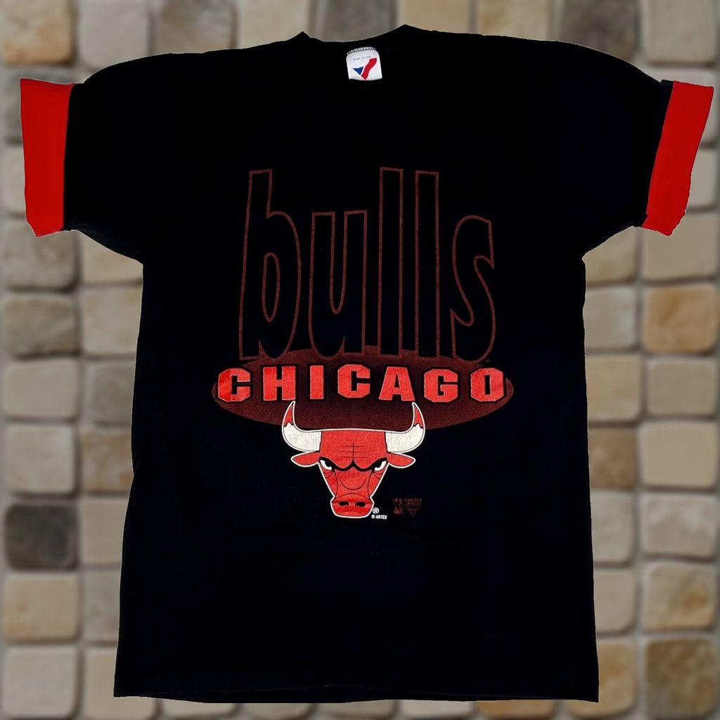 Vintage Artex Sportswear Men's Vintage 90s Chicago Bulls T-Shirt Shirt Small Black 100% Cotton Mens Size US S / EU 44-46 / 1 - 1 Thumbnail