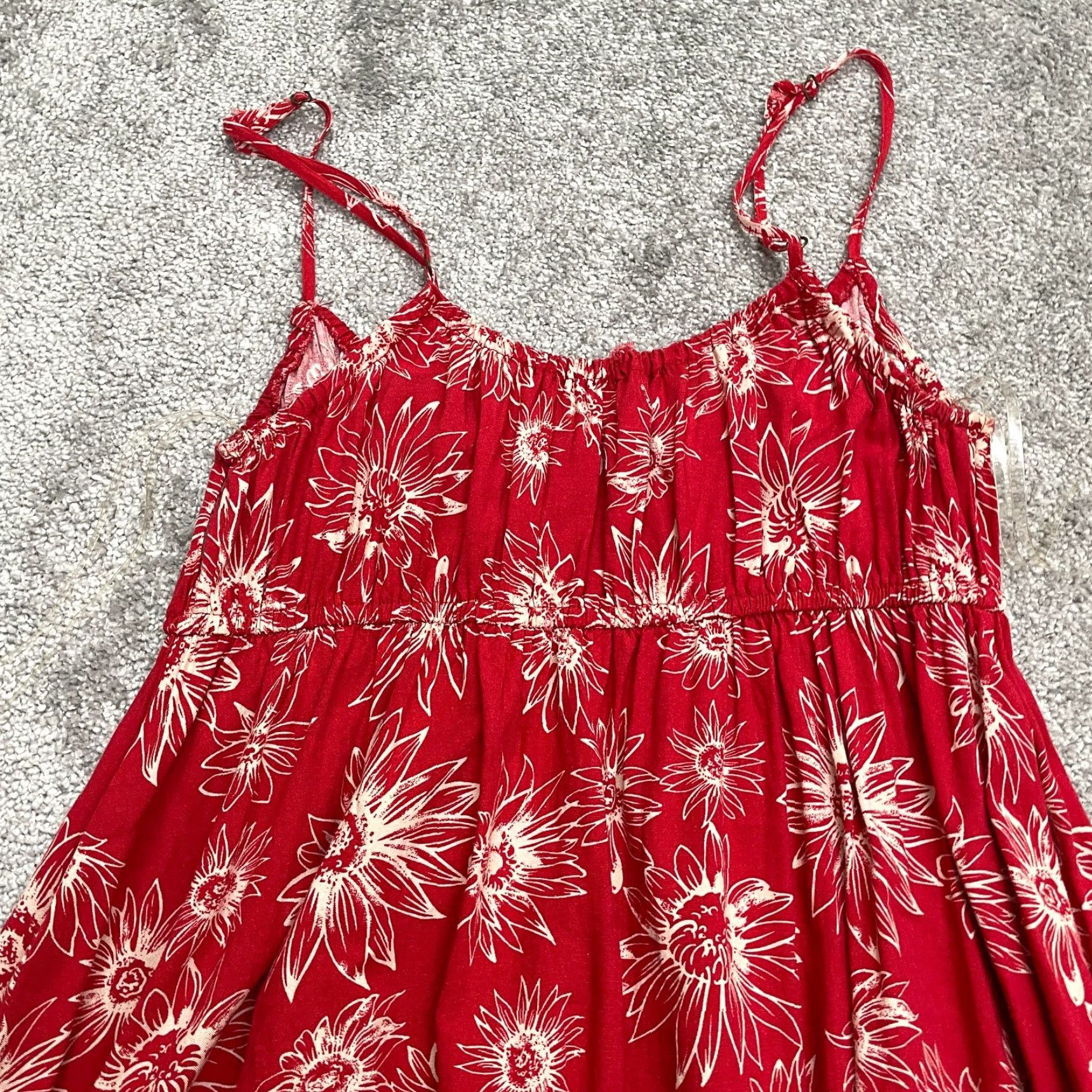 Vintage VINTAGE Rewind Women's Linen Rayon A-Line Sun Dress Midi Floral Spaghetti Strap Boho Casual Summer Red Girls Size L / US 10 / IT 46 - 3 Thumbnail