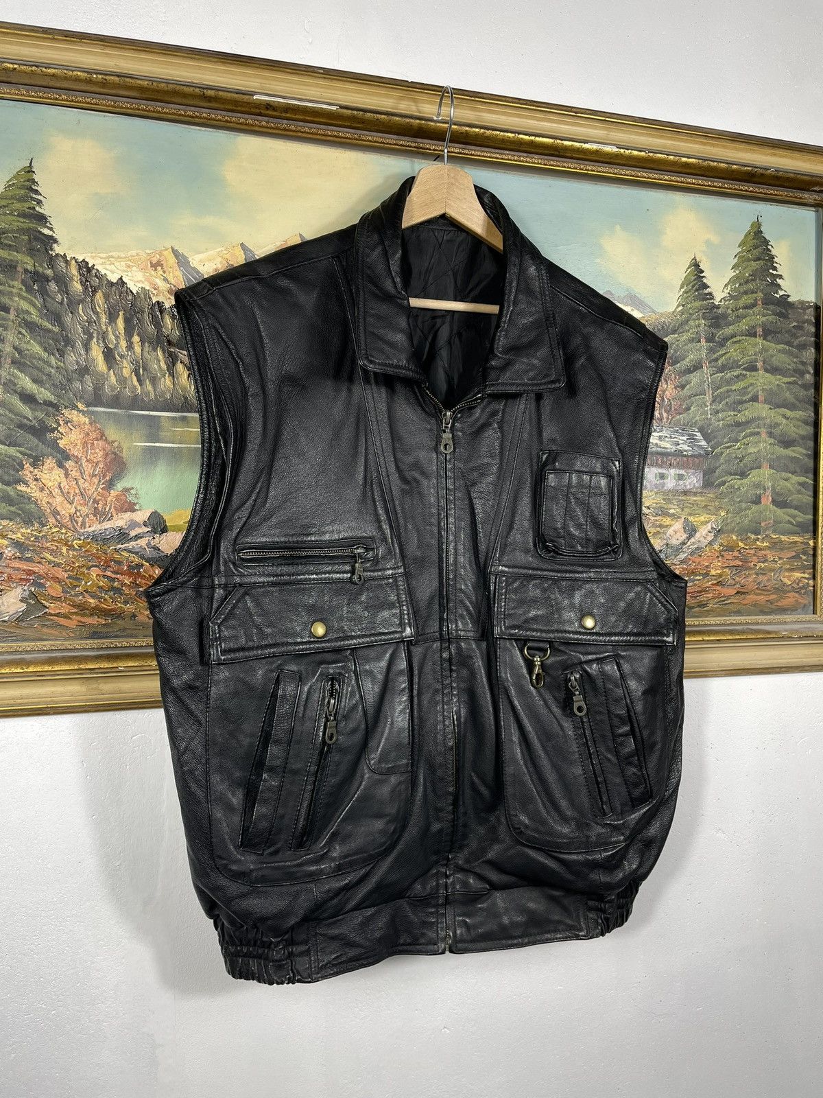 Vintage Black Retro 90s Genuine Real Leater Vest Punk Rock Motocycle Size US L / EU 52-54 / 3 - 3 Thumbnail