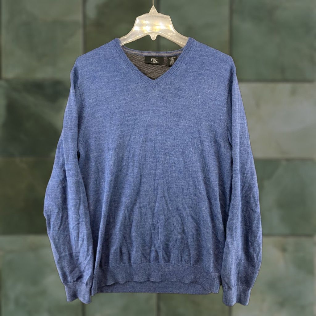 Calvin Klein Calvin Klein Mens Sweater V Neck Wool Blue Medium Knit Pullover Mens Fashion Classic 90s Theme? Size US M / EU 48-50 / 2 - 1 Thumbnail