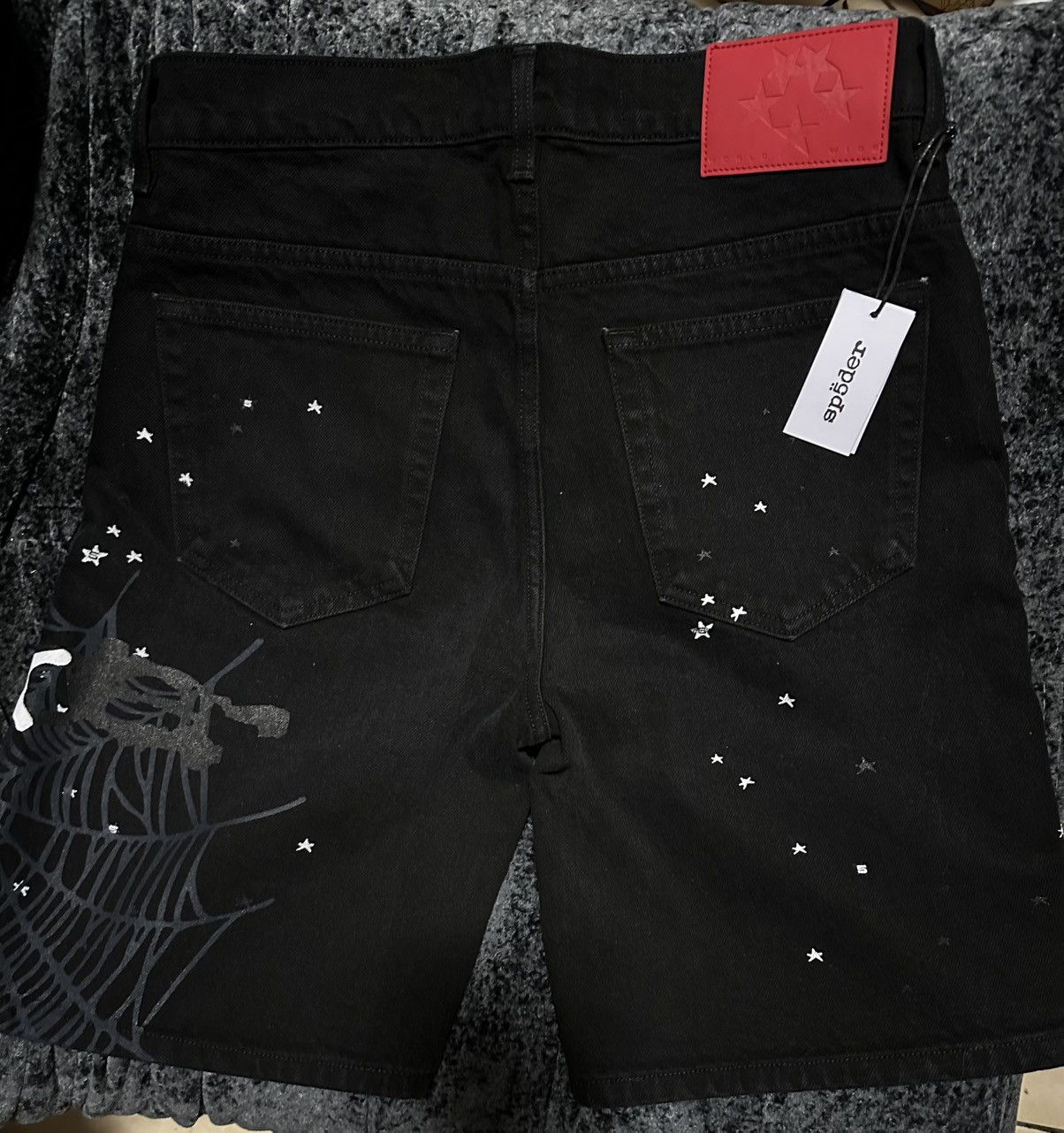 Sp5der Sp5der Heavy Web Denim Shorts ‘Black’ Size US 30 / EU 46 - 2 Thumbnail