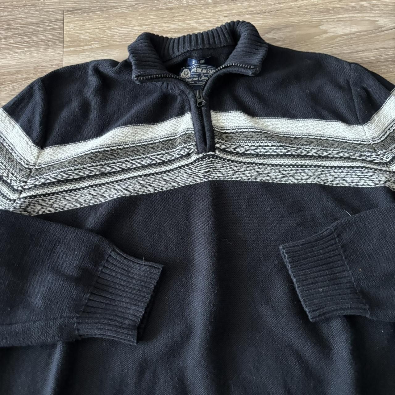 Japanese Brand Crazy Vintage Y2K/2000s Black Striped Quarter Zip Sweatshirt! Size US XL / EU 56 / 4 - 5 Thumbnail