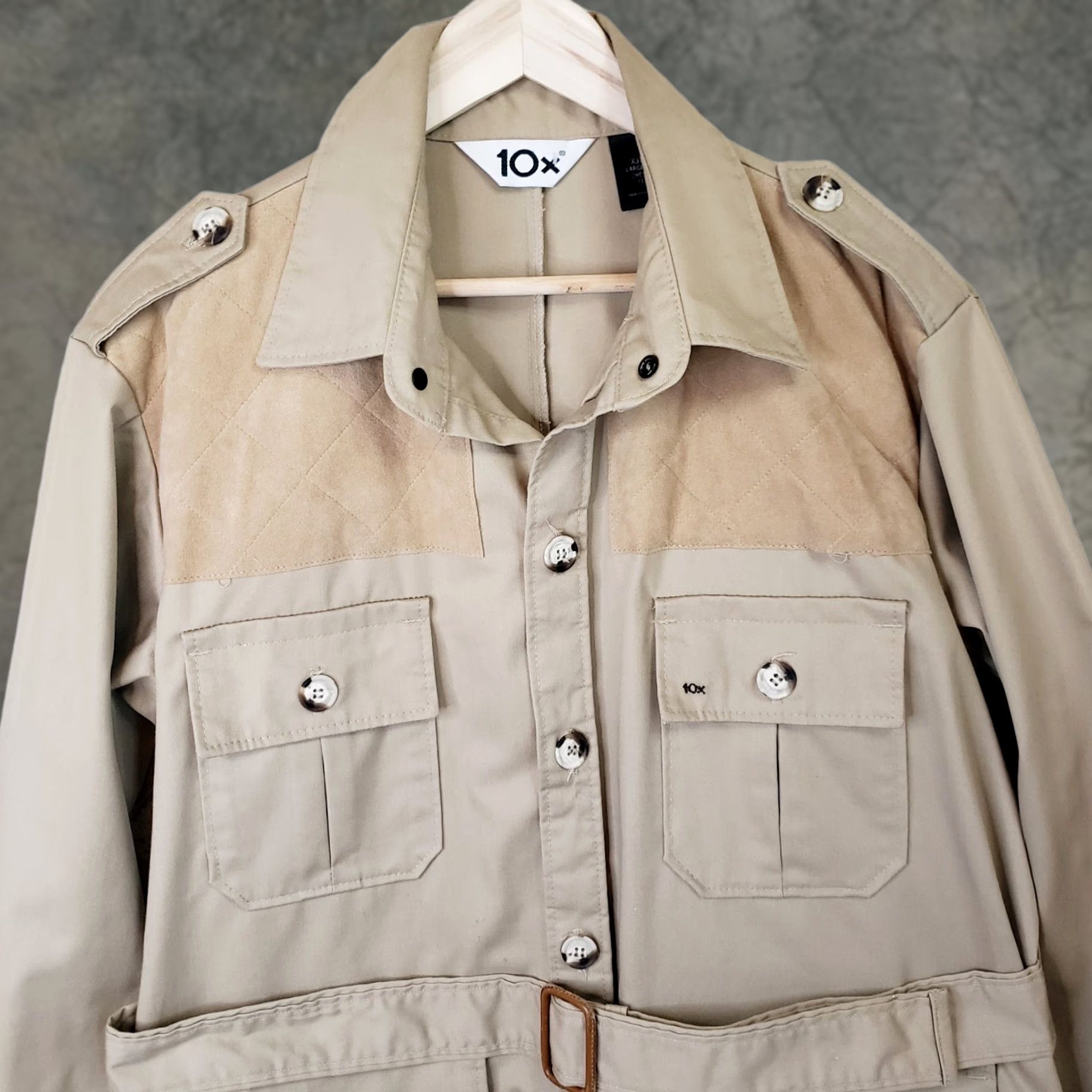 J Brand VINTAGE 10X Brand Hunting Safari Jacket Four Pocket Brown Cotton Leather Shoulders L Regular Mens Winter Outdoor Workwear - Shirt? Size US L / EU 52-54 / 3 - 1 Thumbnail