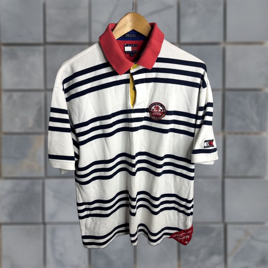 Tommy Hilfiger VINTAGE Tommy Hilfiger Polo Shirt Mens XL Navy Stripe International 90s Rugby Shirt Size US XL / EU 56 / 4 - 1 Thumbnail
