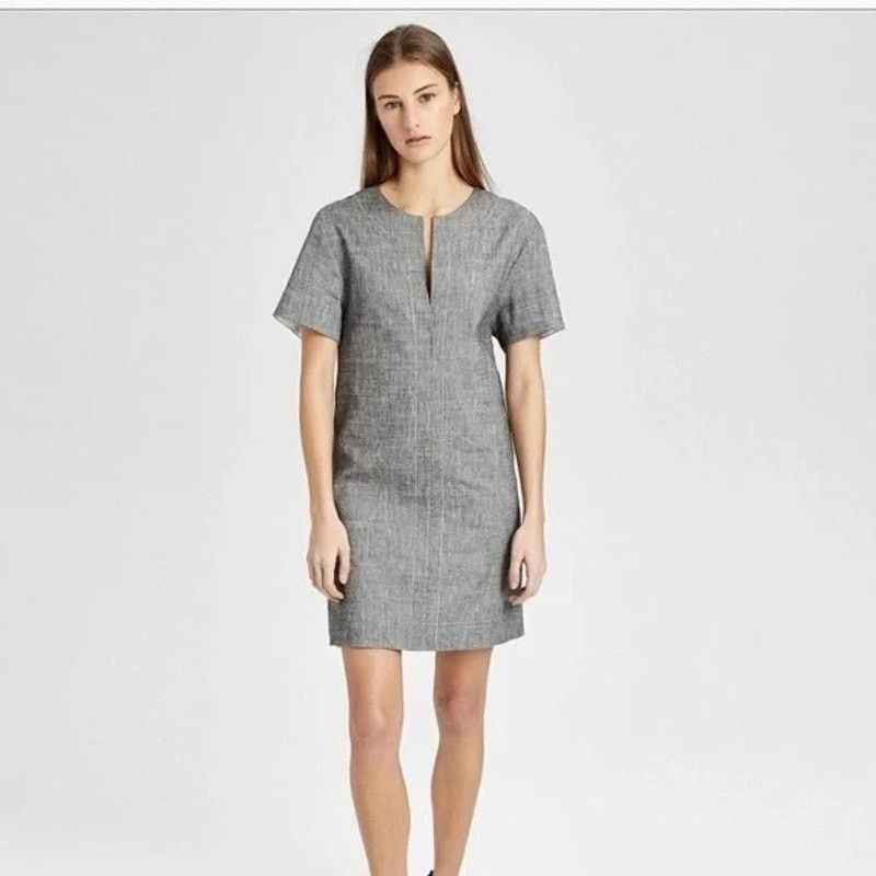 Theory Women's Slit Front Shift Dress Linen Blend Size S