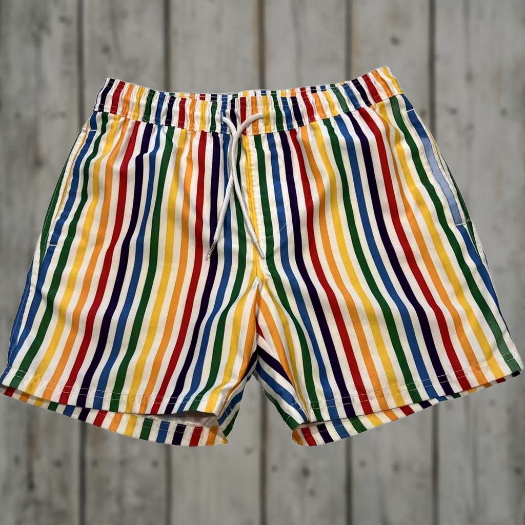 Vintage VINTAGE Trinity Collective Men's Small Shorts Unlined Swim Trunks Striped Rainbow Pride Size US 29 - 1 Thumbnail