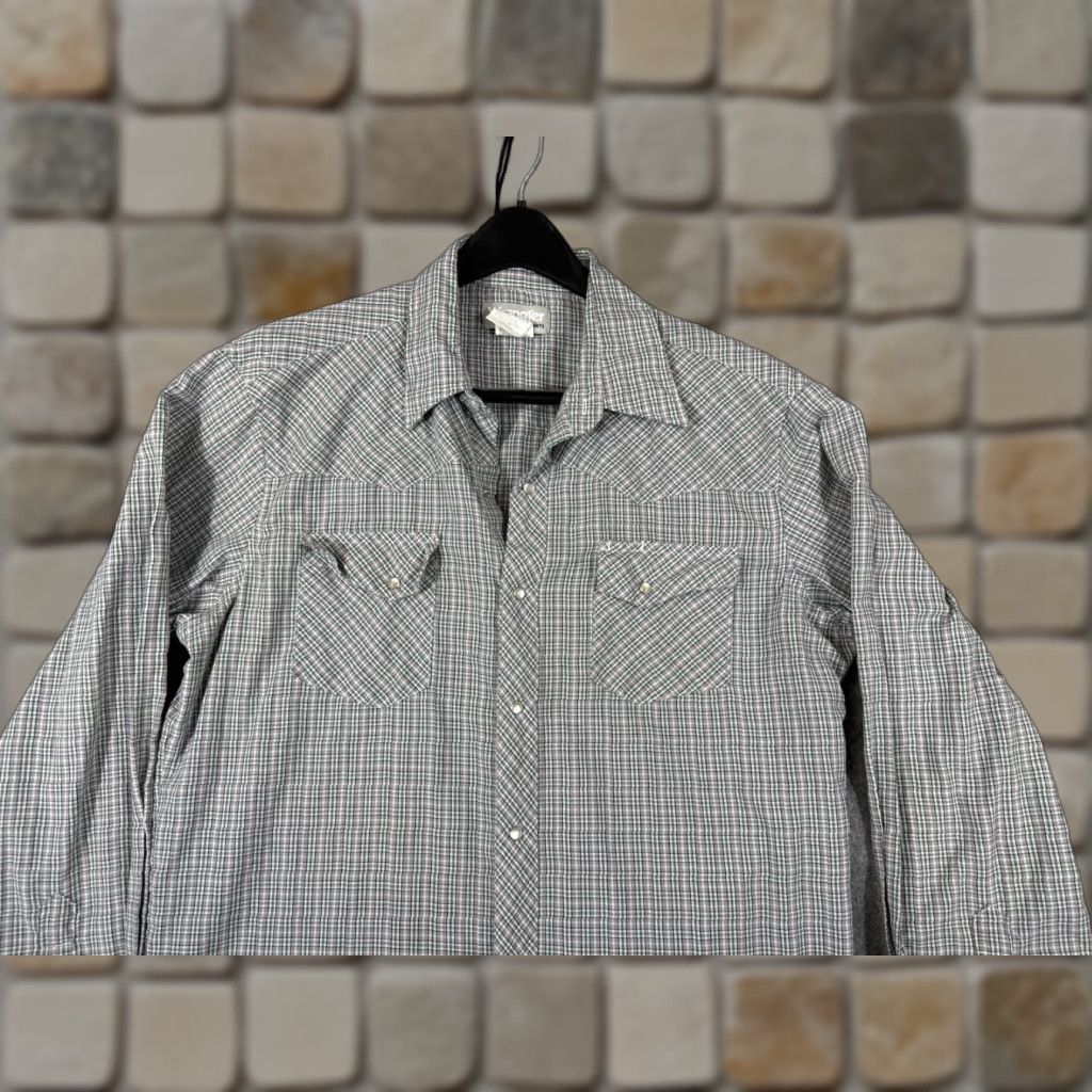 Wrangler Wrangler Wrancher Western Shirt Mens L Green Gray Plaid Pearl Snap Front Cowboy Size US L / EU 52-54 / 3 - 1 Thumbnail