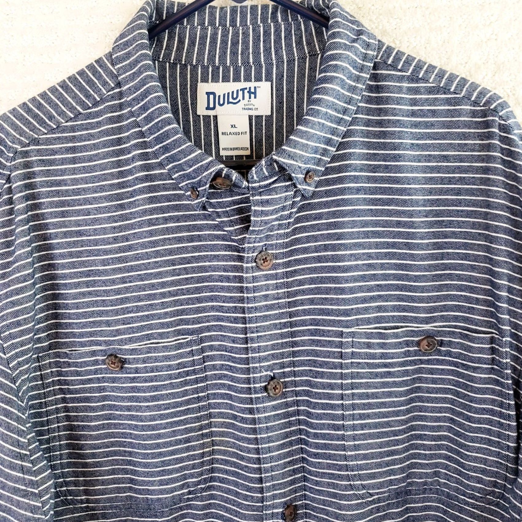 CO Duluth Trading Co Relaxed Fit Shirt Men XL Blue Stripe Denim Look Flannel New Size US XL / EU 56 / 4 - 3 Thumbnail