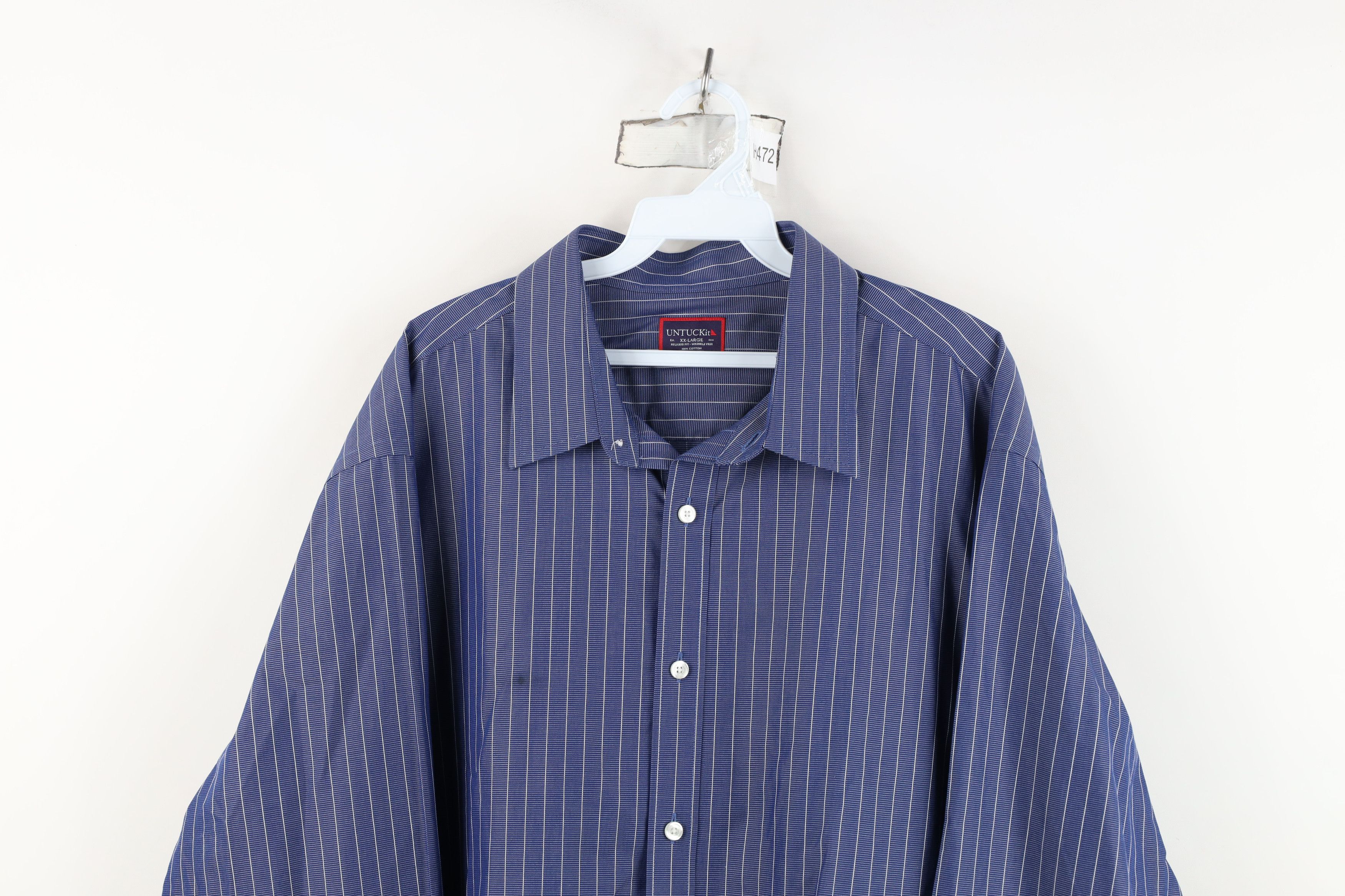 UNTUCKit Untuckit Pinstriped Collared Button Dress Shirt Blue Size US XXL / EU 58 / 5 - 2 Thumbnail