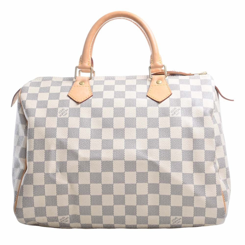 image of Louis Vuitton Azure Speedy 30 Handbag Mini Boston Bag White, Women's