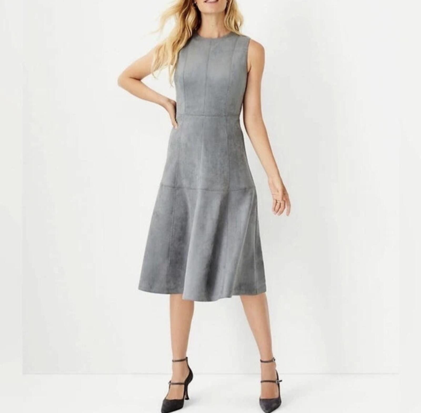 Ann Taylor Ann Taylor Gray Faux Suede Fit & Flare Midi Dress - Size 10 Size L / US 10 / IT 46 - 1 Thumbnail