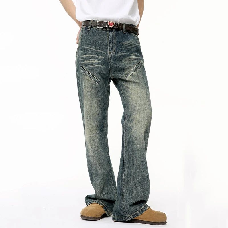 Seamless Pockets Vintage Worn-out Wash Jeans
