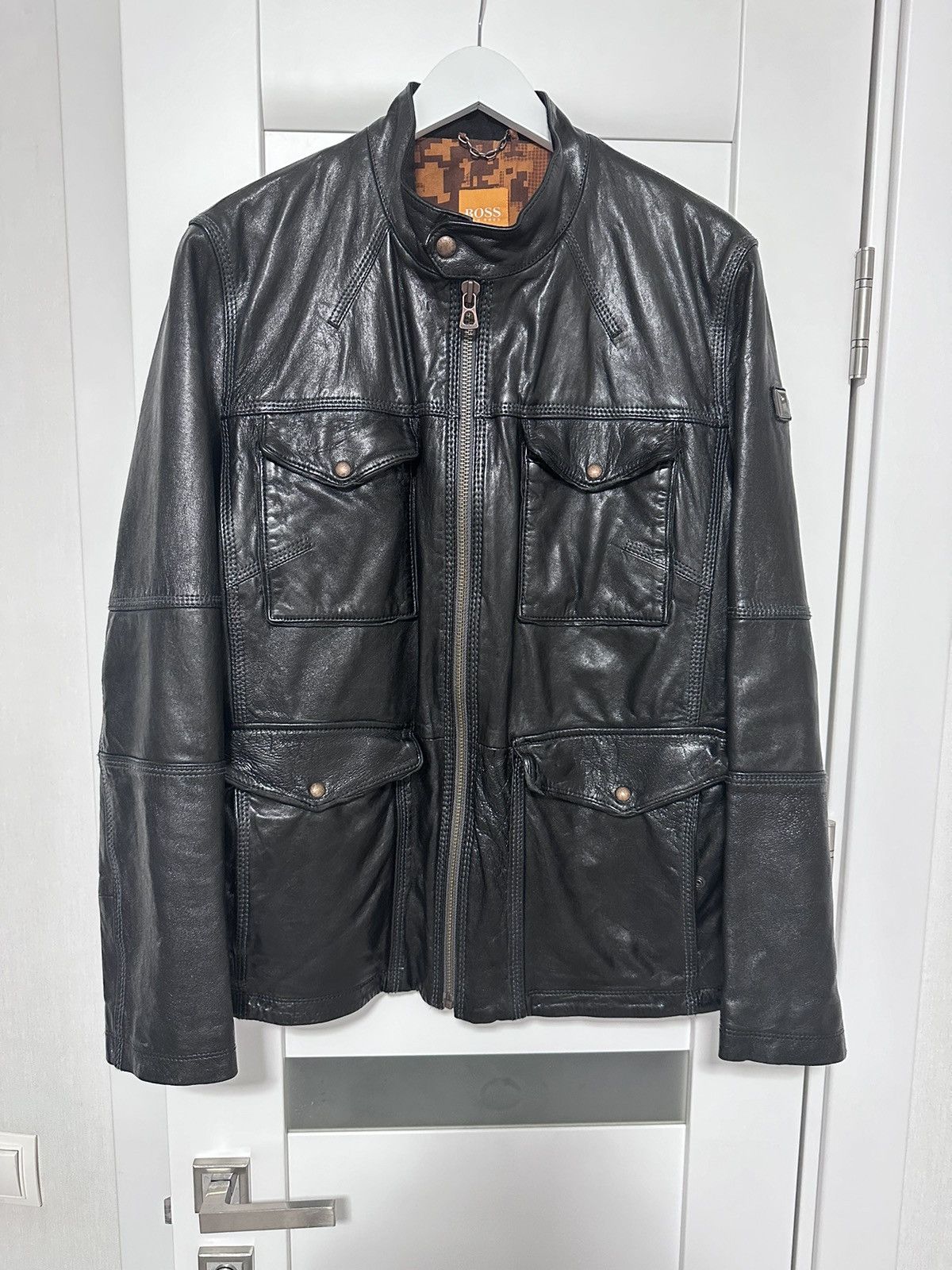 Hugo Boss Leather Jacket Parka Bomber Men’s Vintage Rare