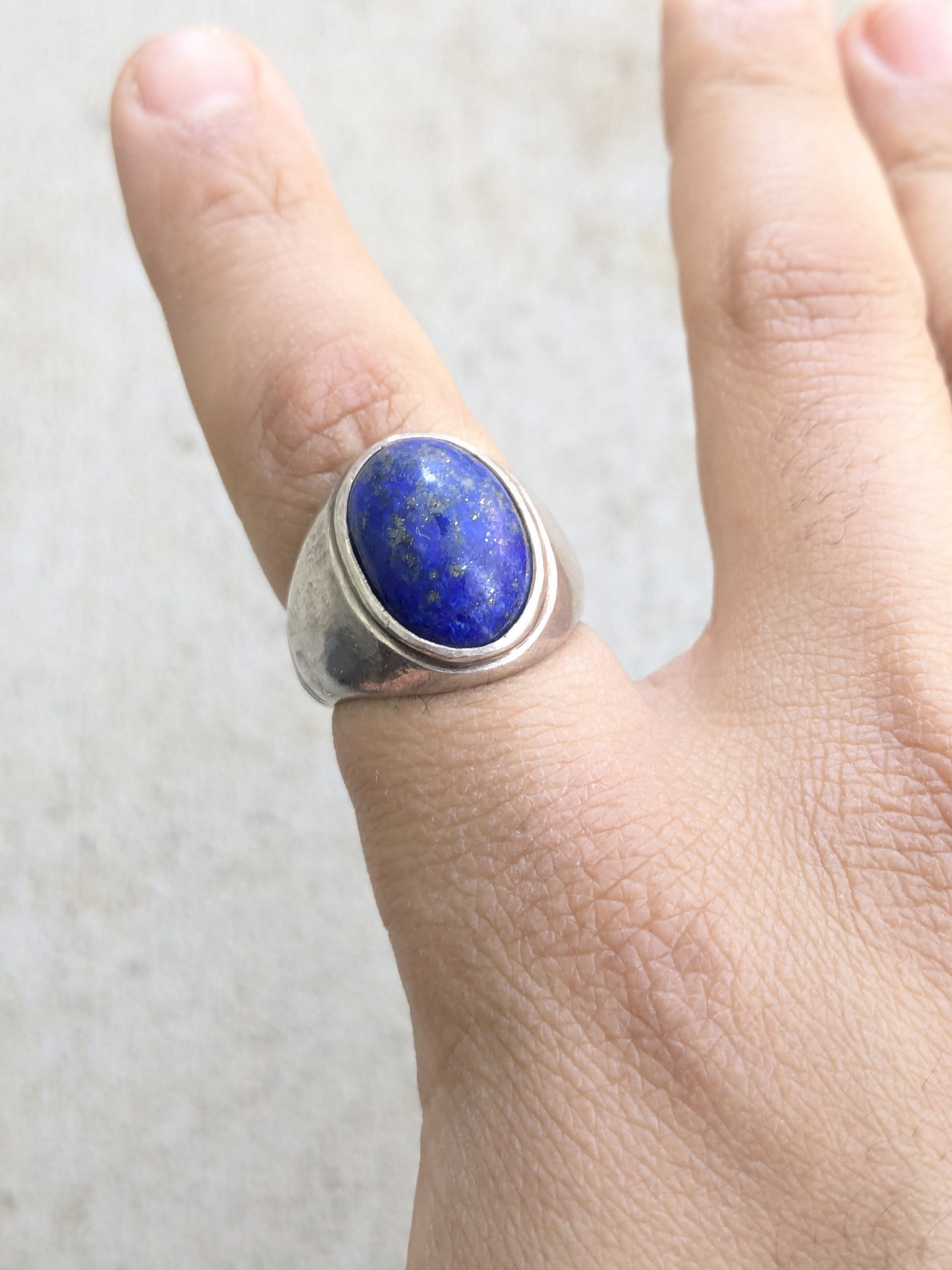 Jewelry Vintage Sterling Silver Ring Blue Lapis Lazuli Oval Cabochon Size ONE SIZE - 11 Thumbnail
