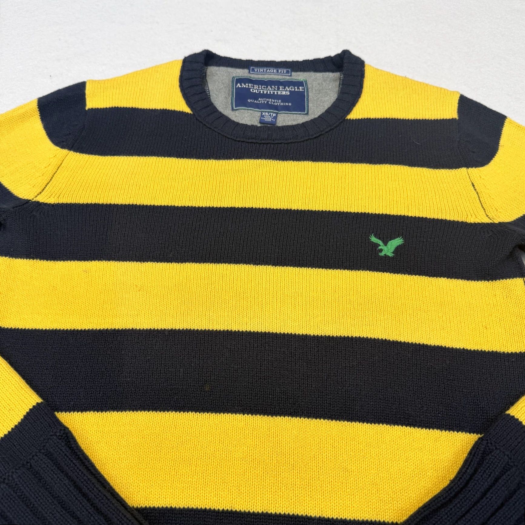 American Eagle Outfitters American Eagle Outfitters Sweater Mens XS Yellow Striped Knit Crewneck Logo Size US XS / EU 42 / 0 - 2 Thumbnail
