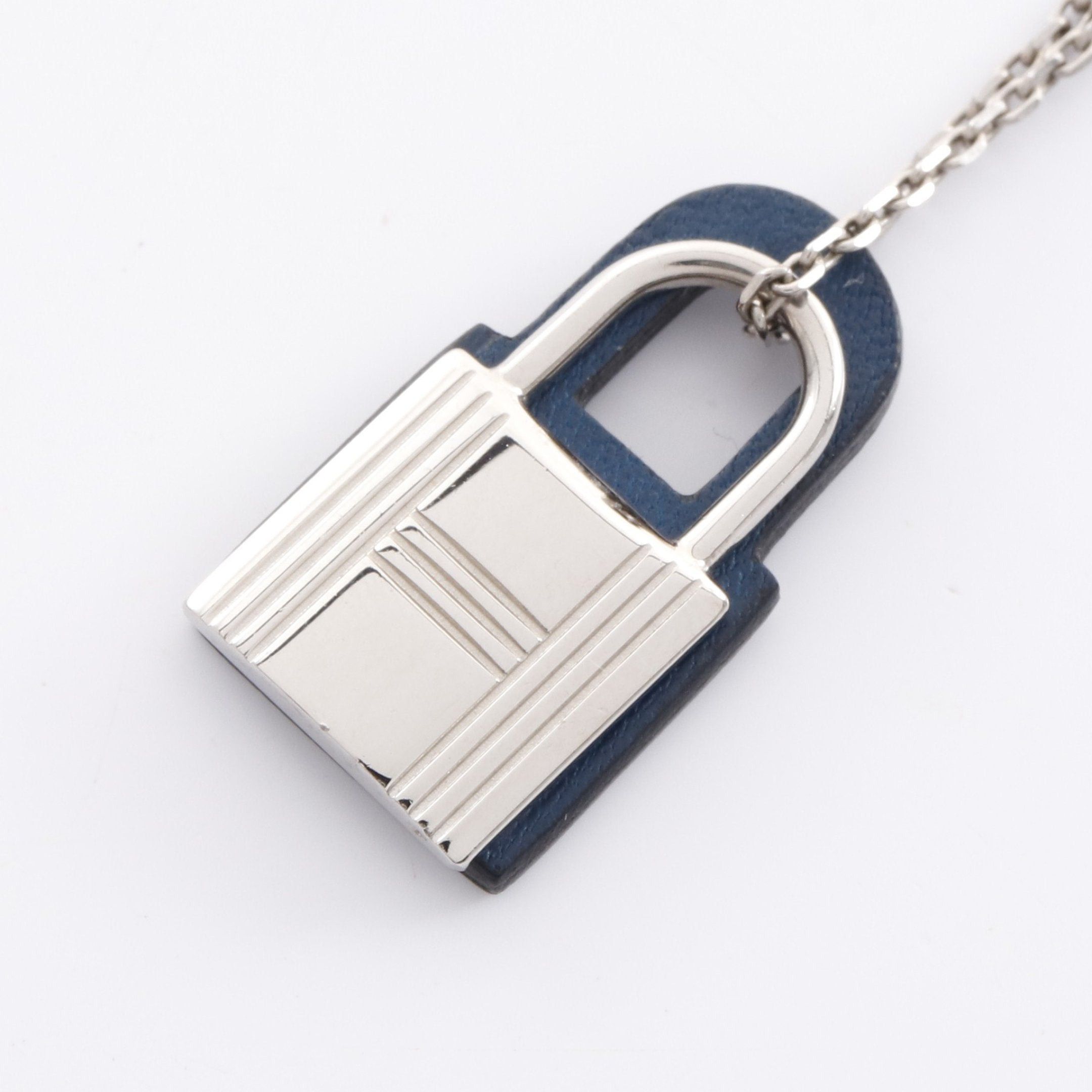 Hermes Hermes Okelley Necklace Veau Swift Silver Navy D Stamp Size ONE SIZE - 1 Thumbnail