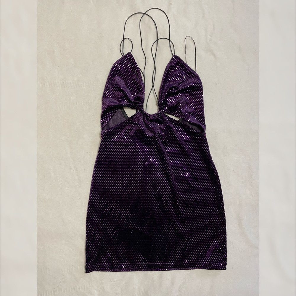 Zara NWT New Zara Purple Ring Detail Shiny Mini Dress Size M Size M / US 6-8 / IT 42-44 - 7 Thumbnail