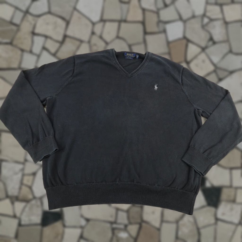 Polo Ralph Lauren Polo Ralph Lauren Sweater Mens XL Black Pima Cotton Pony Logo Pullover V Neck Size US XL / EU 56 / 4 - 1 Thumbnail