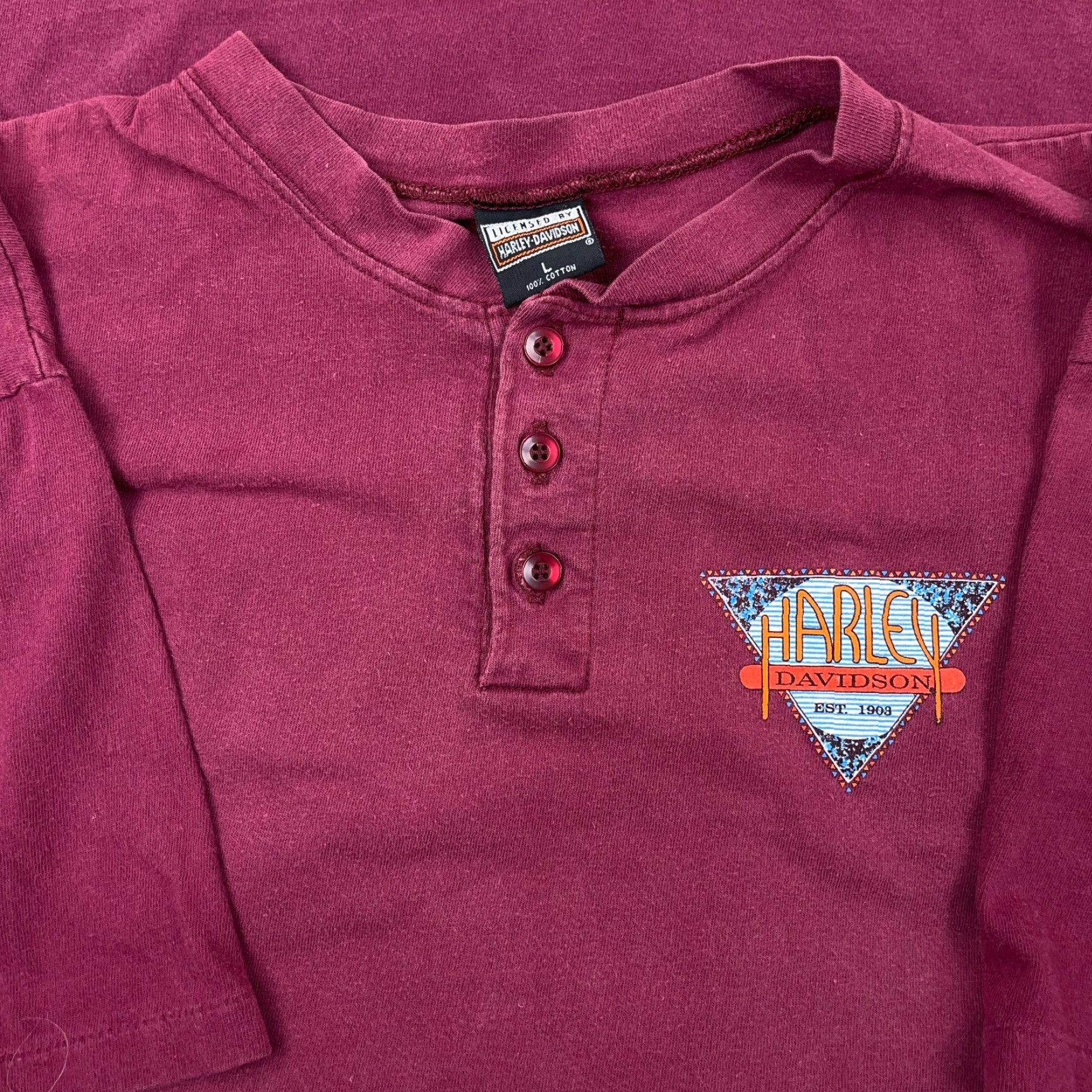 Harley Davidson VINTAGE Harley-Davidson Shirt Men Large Maroon 90s Logo Knit Short Sleeve T-Shirt USA 80s 90s Retro Motorcycle Cotton Size US L / EU 52-54 / 3 - 5 Thumbnail