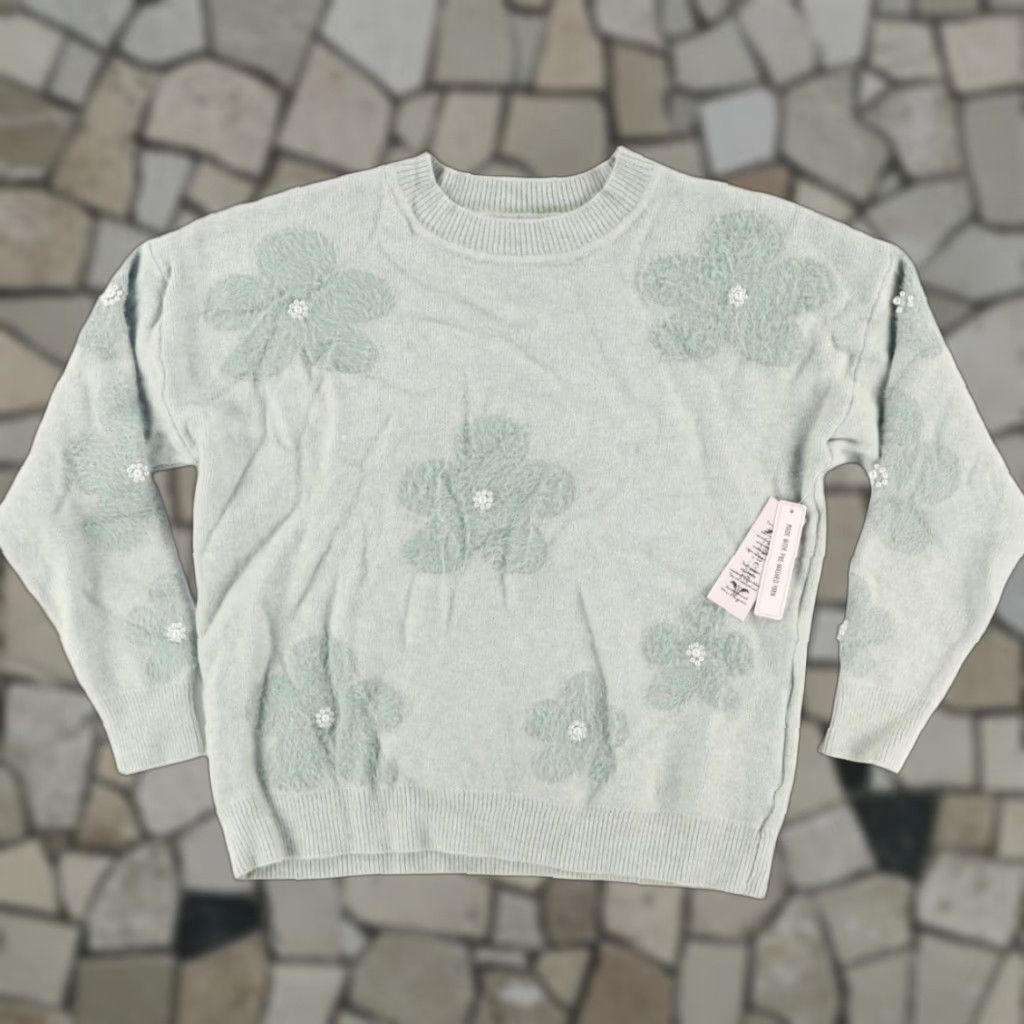 Nanette Lepore Nanette Lepore Cozy Flower Carm Crewneck Solid Long Sleeve Sage Women's L Sweater Shirt Size L / US 10 / IT 46 - 1 Thumbnail