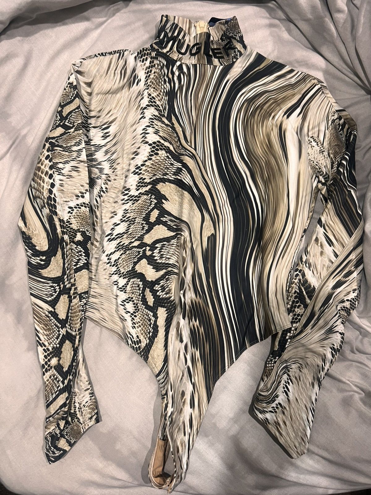Mugler Snake printed high neck logo bodysuit - Mugler Size L / US 10 / IT 46 - 3 Thumbnail