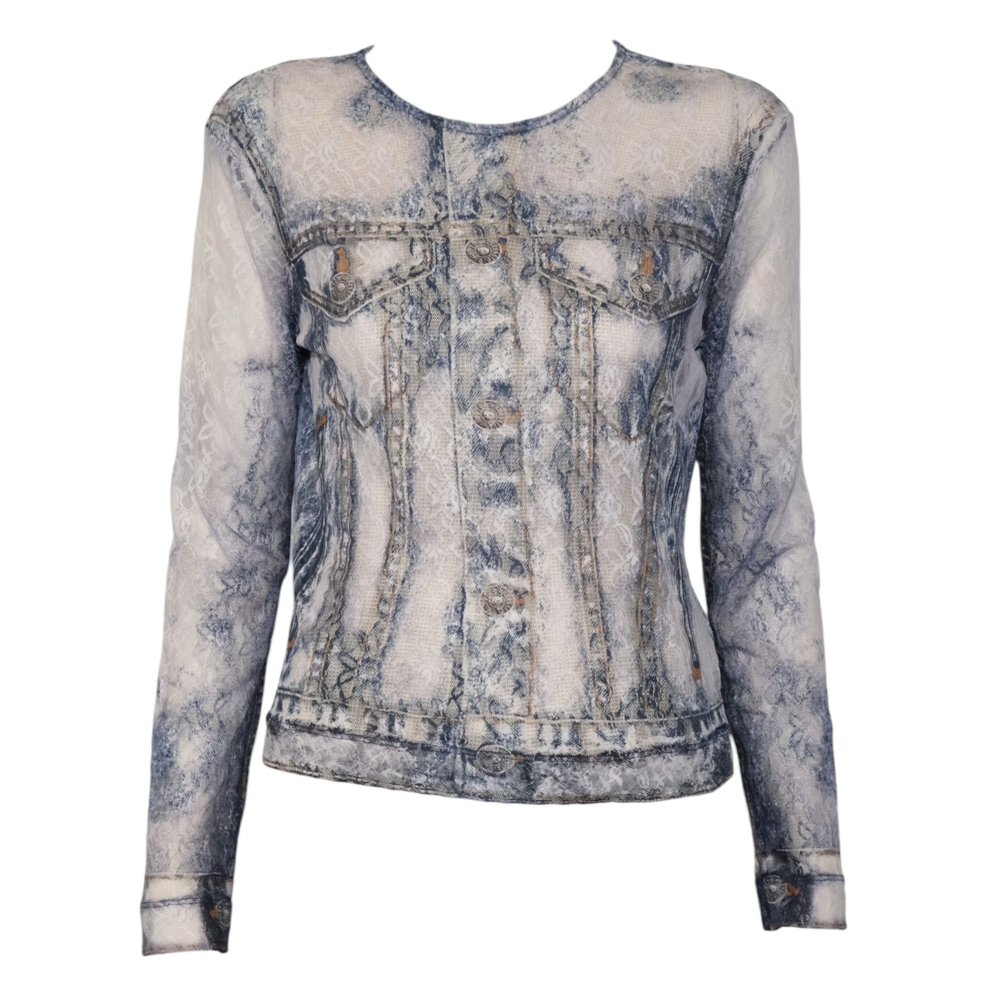 Diesel Trompe-l'œil See Through Lace Denim Jacket Top Size L / US 10 / IT 46 - 1 Thumbnail