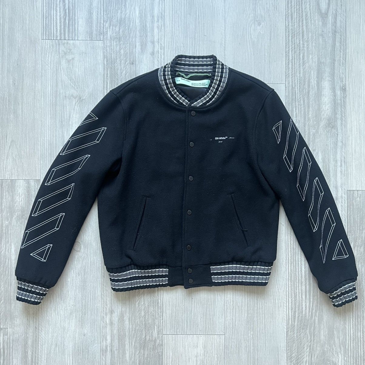 Off-White Off-White FW18 3-D Wool Varsity Jacket Size US L / EU 52-54 / 3 - 2 Thumbnail