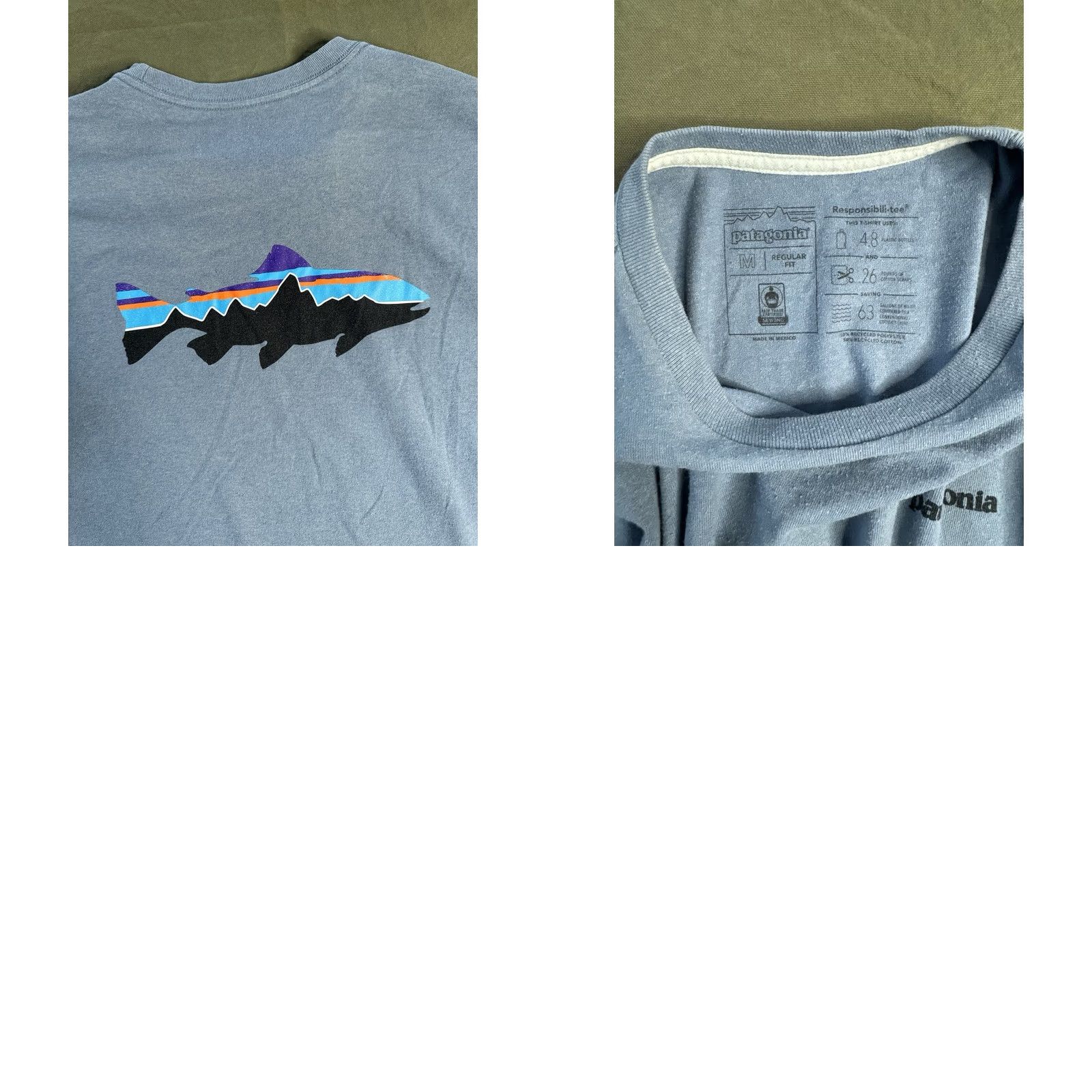 Patagonia Patagonia Shirt Men M Blue Trout Graphic Long Sleeve Crew Neck Responsibili-Tee Regular Fit Size US M / EU 48-50 / 2 - 8 Thumbnail