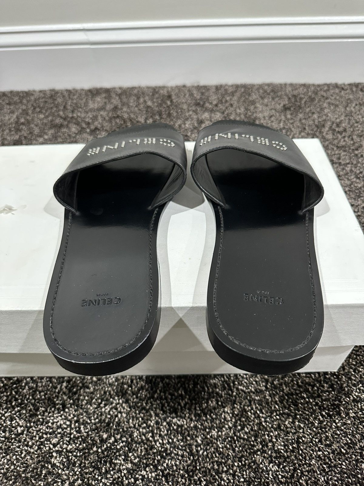 Celine × Hedi Slimane Celine x Hedi Slimane Studded Logo Black Leather Sandal Size US 9 / EU 42 - 7 Thumbnail