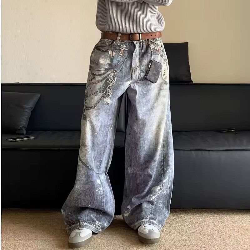 Jean Heavy Streetwear Wide Leg 3D Print Design Pants Jeans Size US 30 / EU 46 - 1 Thumbnail