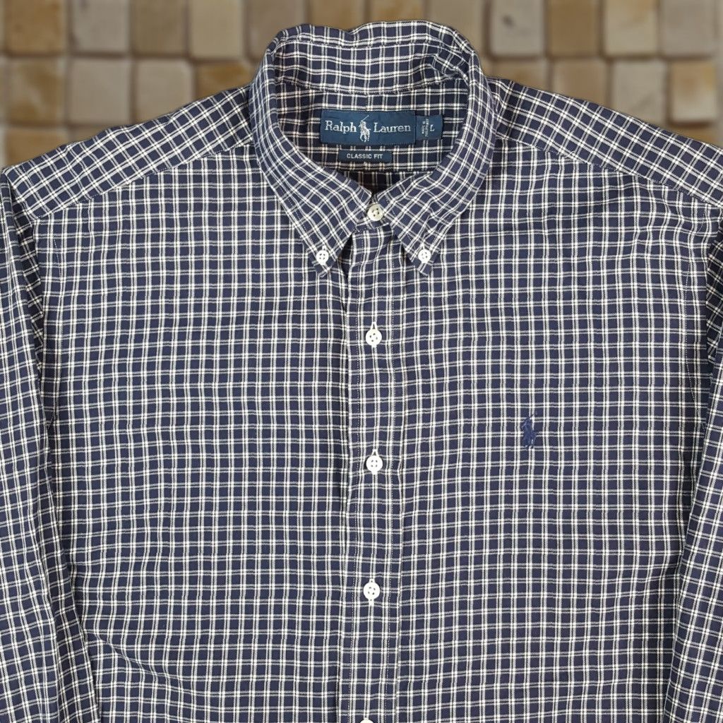 Ralph Lauren Ralph Lauren Button-Up Shirt Blue Plaid 90s Preppy Pony Logo Men's L Dress Shirt Size 42R - 1 Thumbnail