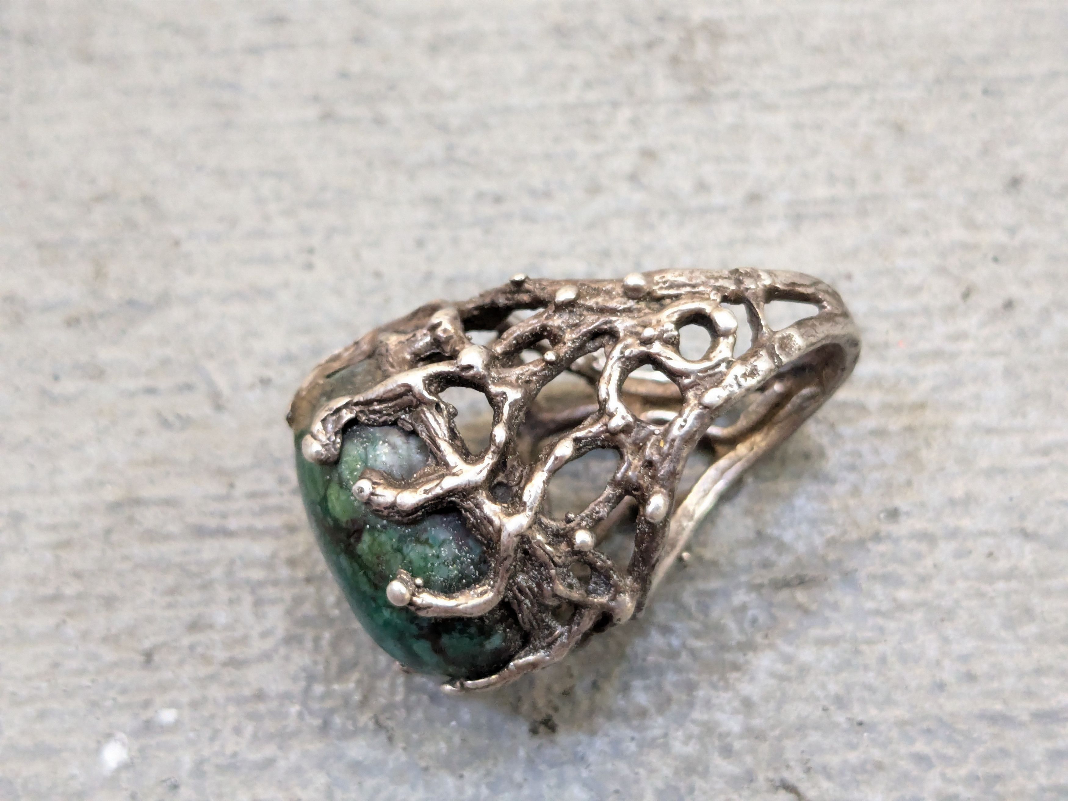 Other Vintage Sterling Silver Ring Chysocolla Brutalist Modern Size ONE SIZE - 6 Thumbnail