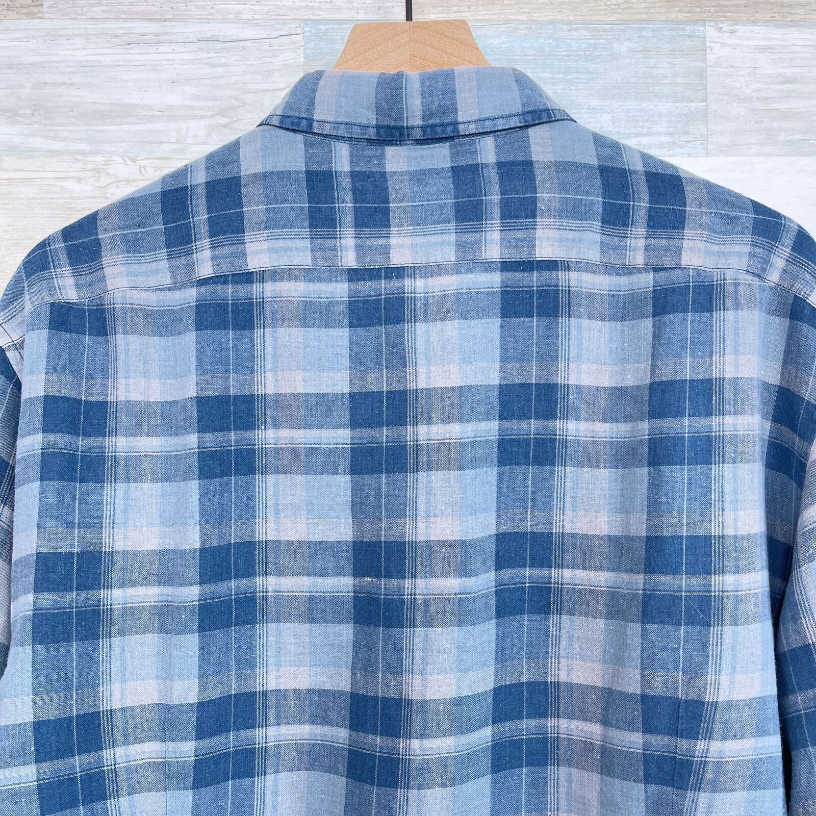 John Varvatos John Varvatos USA Linen Shirt Blue Plaid Button Down Mens XL Size US XL / EU 56 / 4 - 5 Thumbnail