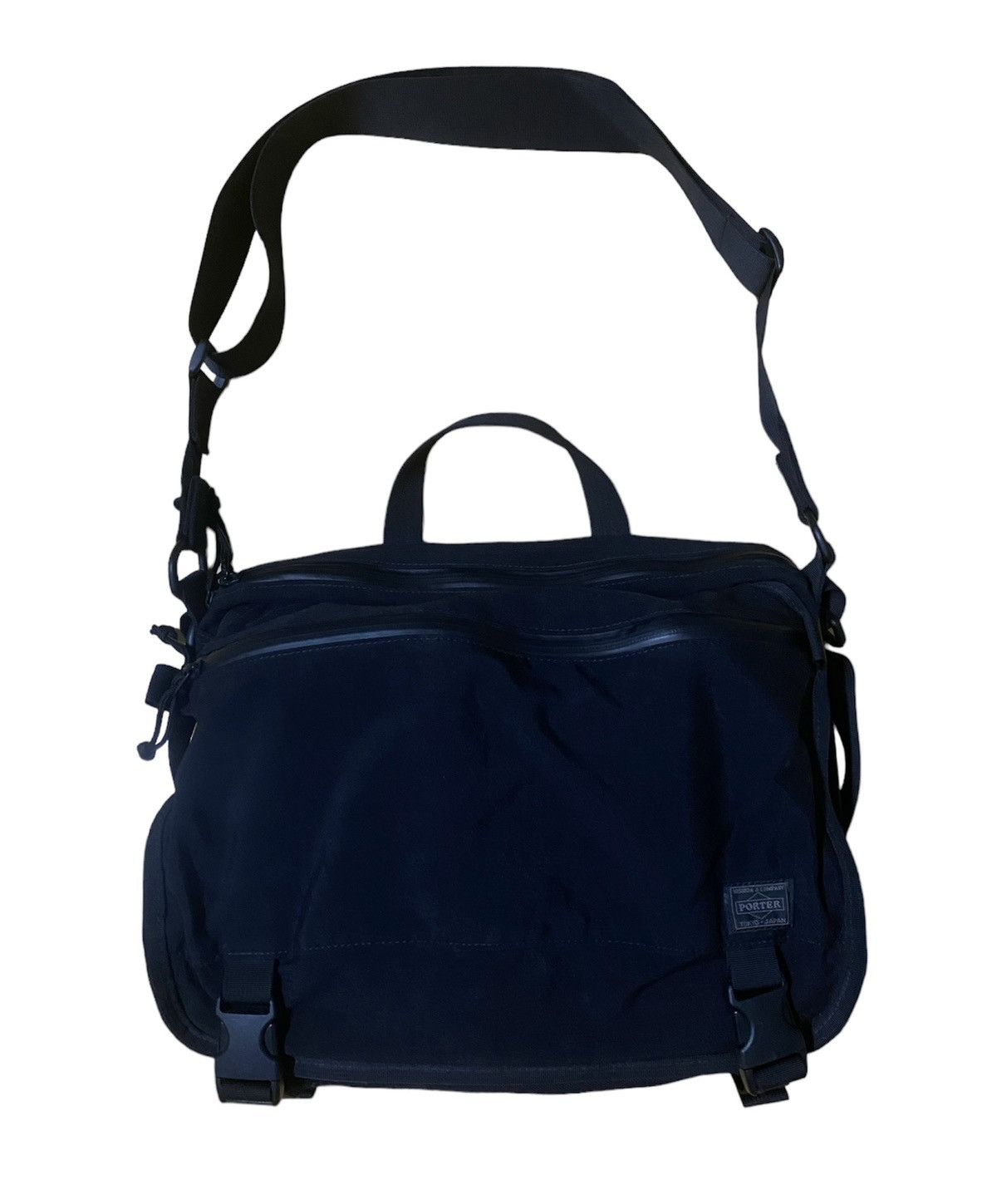 image of Porter Yoshida Cordura Fabric Messenger Bag in Black, Men's